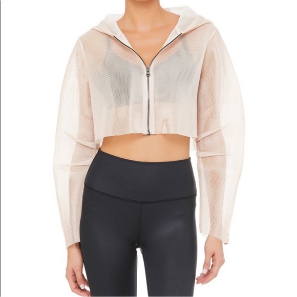 ALO Yoga Jackets & Blazers - ALO YOGA mode jacket mesh cropped zip up hoodie nectar pristine size S